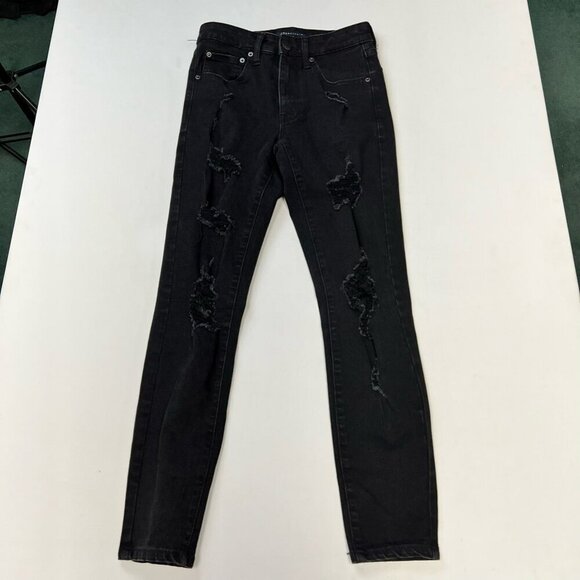 Aeropostale Womens High Rise Jeggings Black Distressed Pockets Stretch Cotton 4R - Picture 1 of 11
